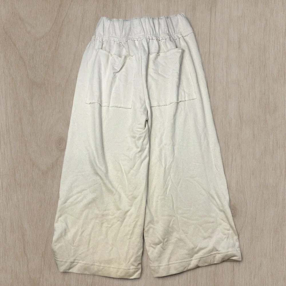 Free People FP Beach Cream Wide Leg Cropped Sweatpants M Ivory Drawstring Pants